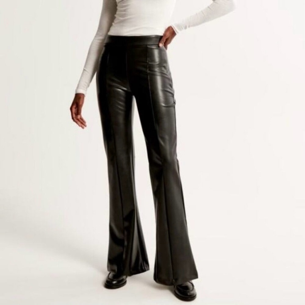 Abercrombie Black Vegan Leather Curve Love Flare Pants, M